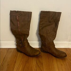 Christy Tan Knee-High Boots with Buckle